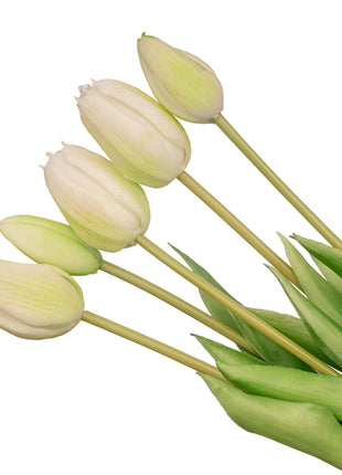 Tulpen boeket Wit/Groen - 10 stuks - 'Real Touch' Kunst tulpen - 42 cm (white/green)