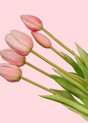 Tulpen boeket Pink - 5 stuks - 'Real Touch' Kunst tulpen - 42 cm (roze)