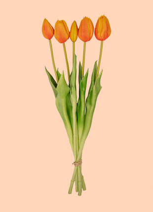 Tulpen boeket Oranje - 5 stuks - 'Real Touch' Kunst tulpen - 42 cm