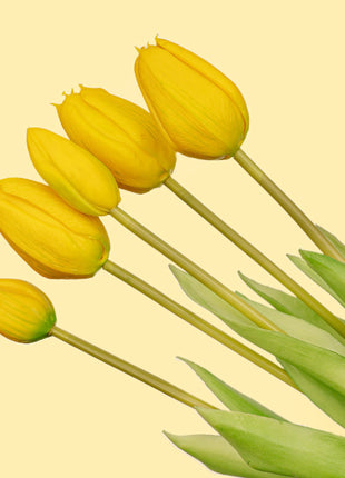 Tulpen boeket Geel - 5 stuks - 'Real Touch' Kunst tulpen - 42 cm (yellow)