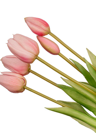Tulpen boeket Pink - 5 stuks - 'Real Touch' Kunst tulpen - 42 cm (roze)