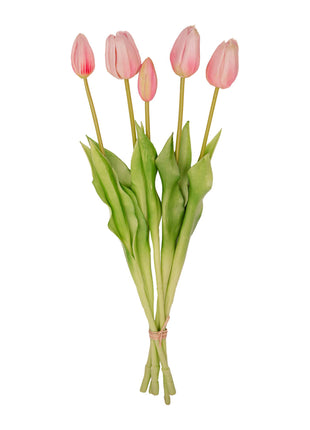 Tulpen boeket Pink - 5 stuks - 'Real Touch' Kunst tulpen - 42 cm (roze)