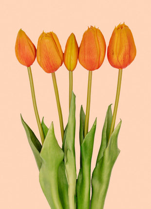 Tulpen boeket Oranje - 10 stuks - 'Real Touch' Kunst tulpen - 42 cm